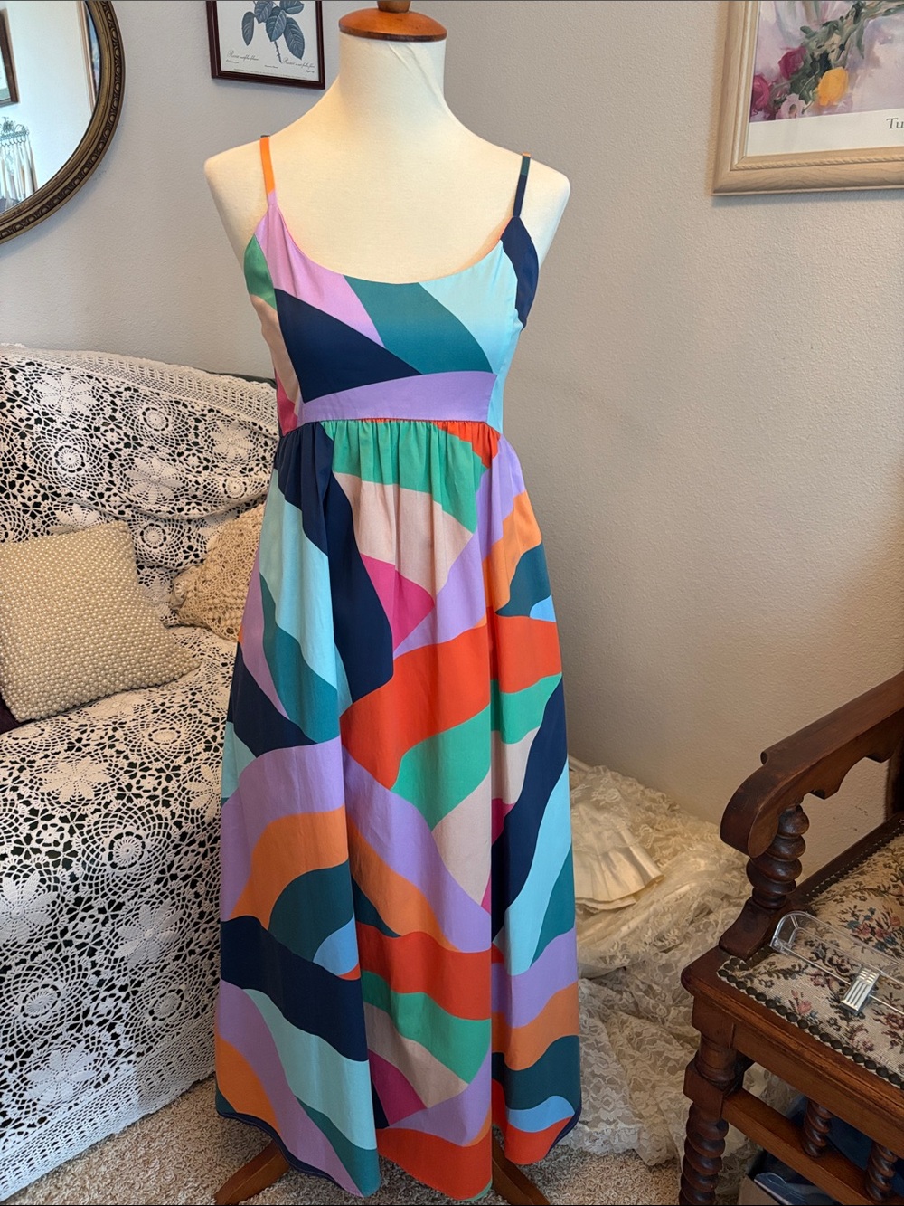 Hutch Colorblock Abstract Maxi Dress in Navy, Teal, Orange, Lilac